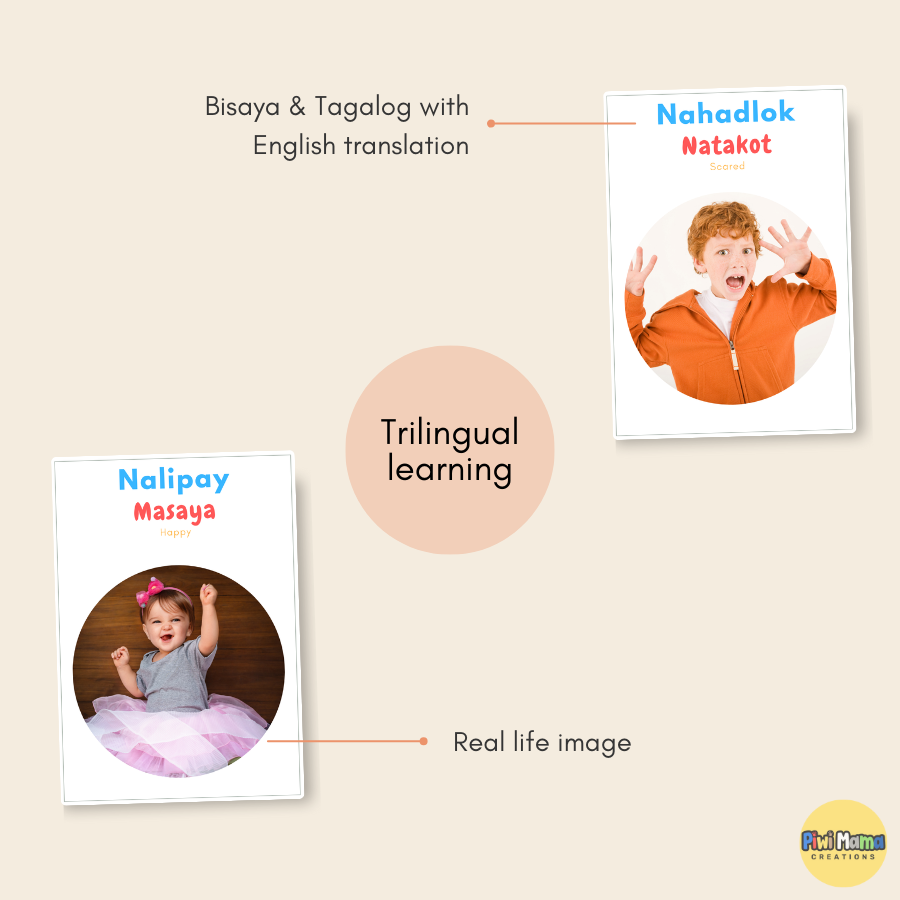 Emotions Bisaya, Tagalog & English Flashcards