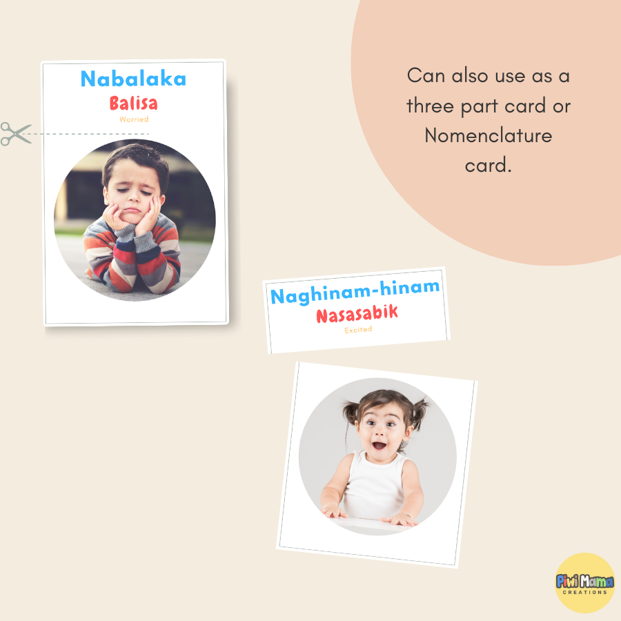 Emotions Bisaya, Tagalog & English Flashcards