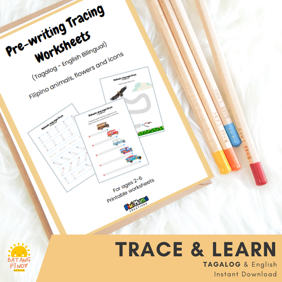 Tagalog-English Prewriting Tracing Worksheets