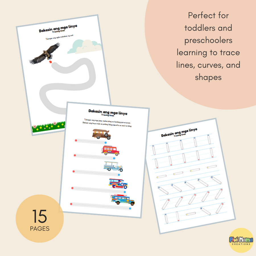 Tagalog-English Prewriting Tracing Worksheets