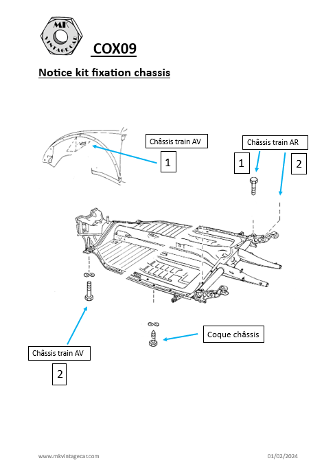 Kit de montage coque chassis VW cox 