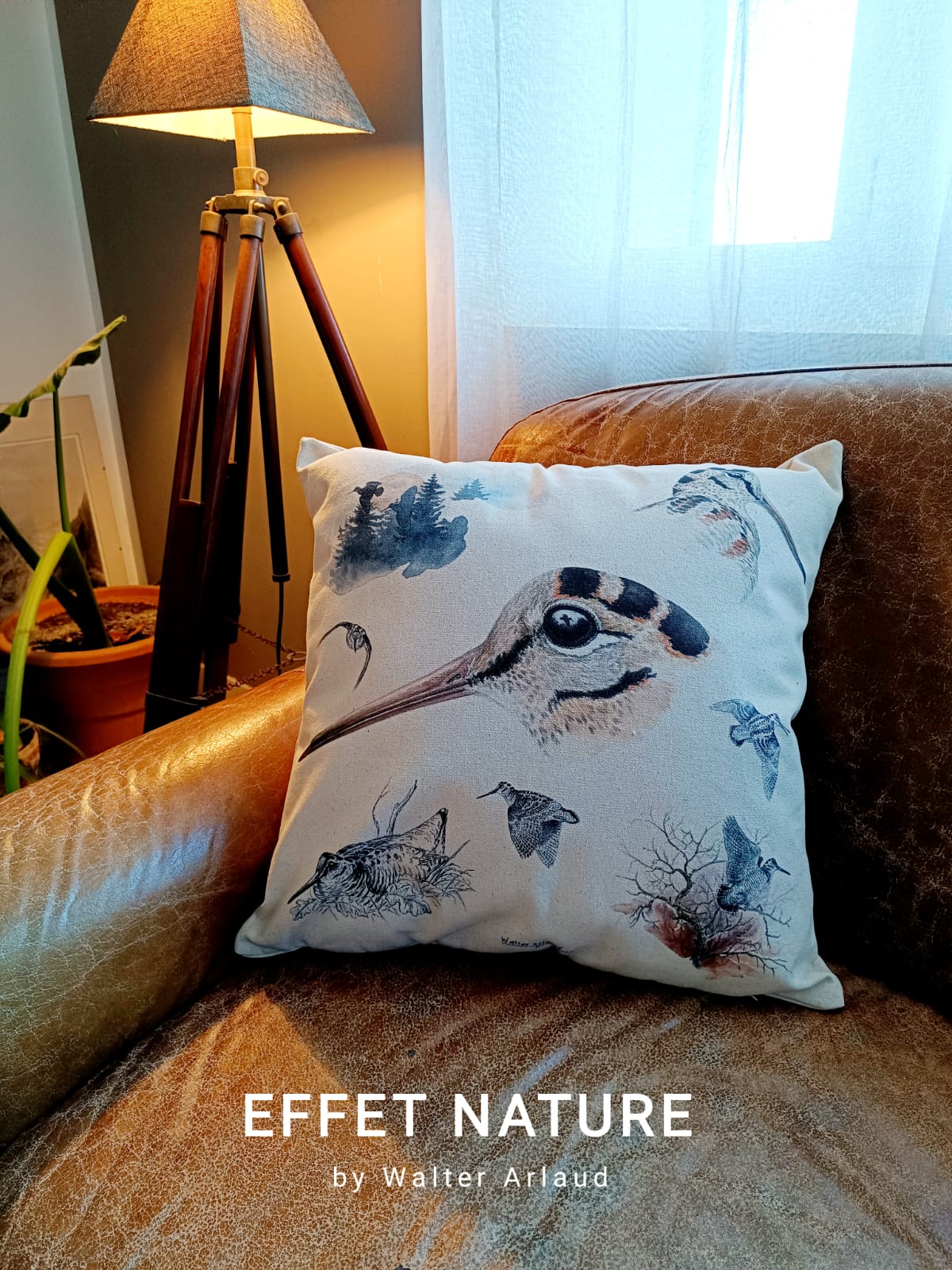 Coussin décoratif " Etude de Bécasse "
