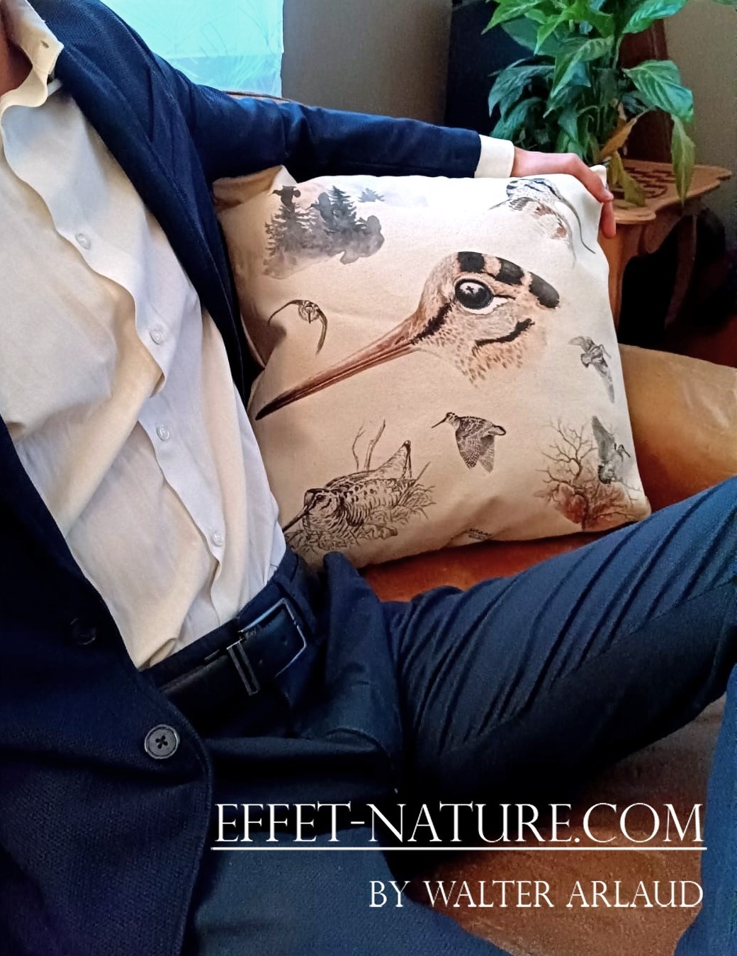 Coussin décoratif " Etude de Bécasse "