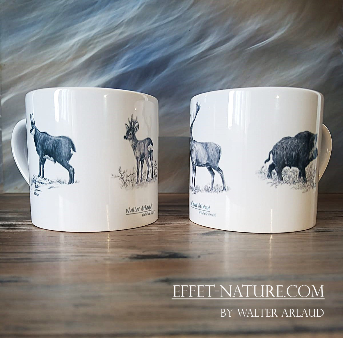 Duo de Tasses à café en céramique avec illustrations animalières "Grande faune"