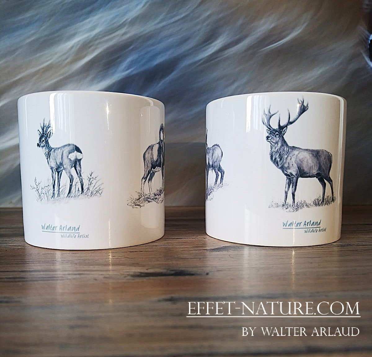 Duo de Tasses à café en céramique avec illustrations animalières "Grande faune"