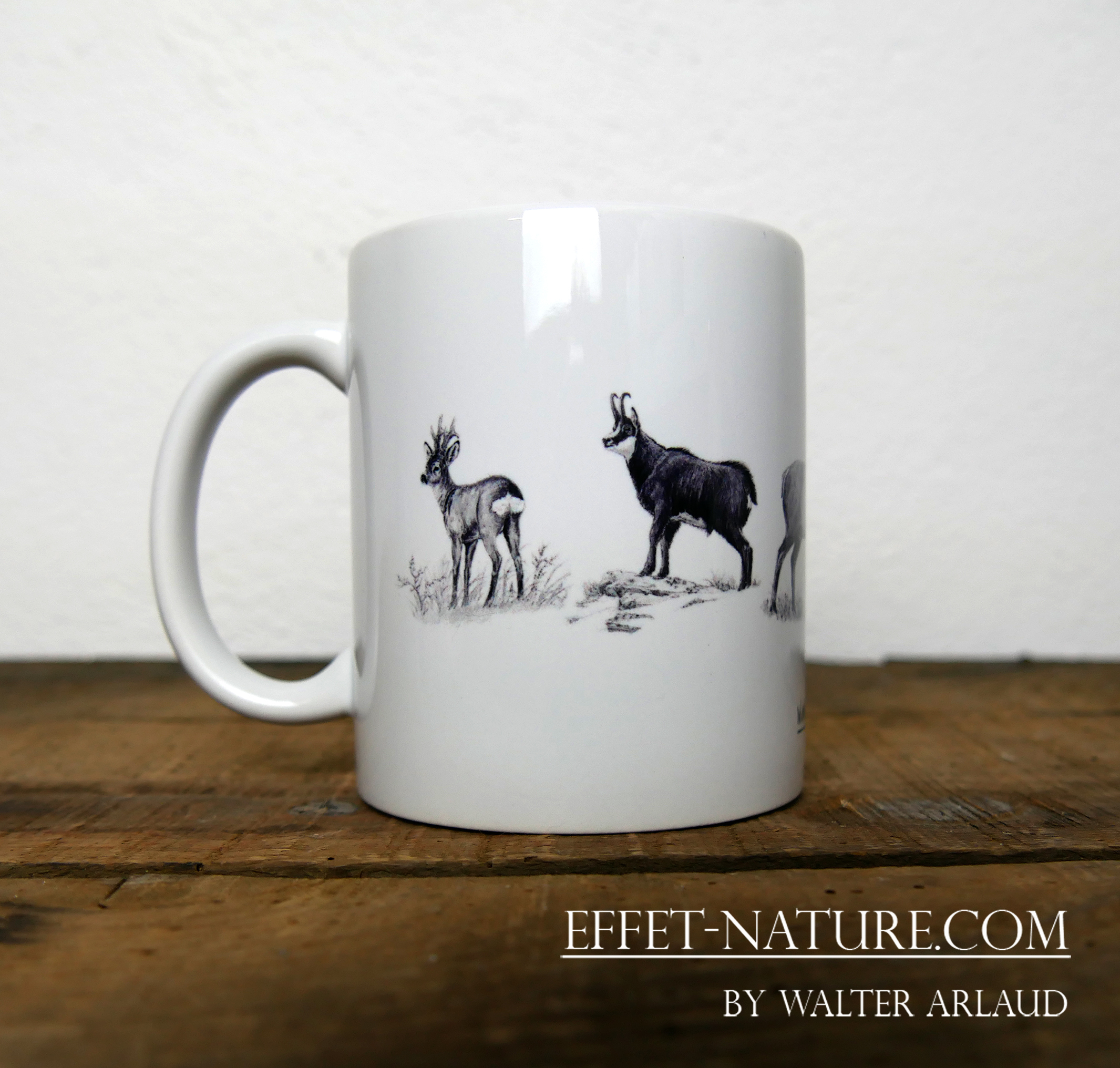 Mug / Tasse en céramique avec illustrations animalières de l'artiste Walter Arlaud