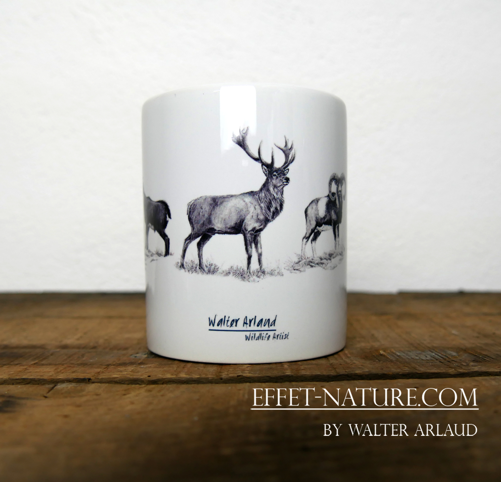 Mug / Tasse en céramique avec illustrations animalières de l'artiste Walter Arlaud