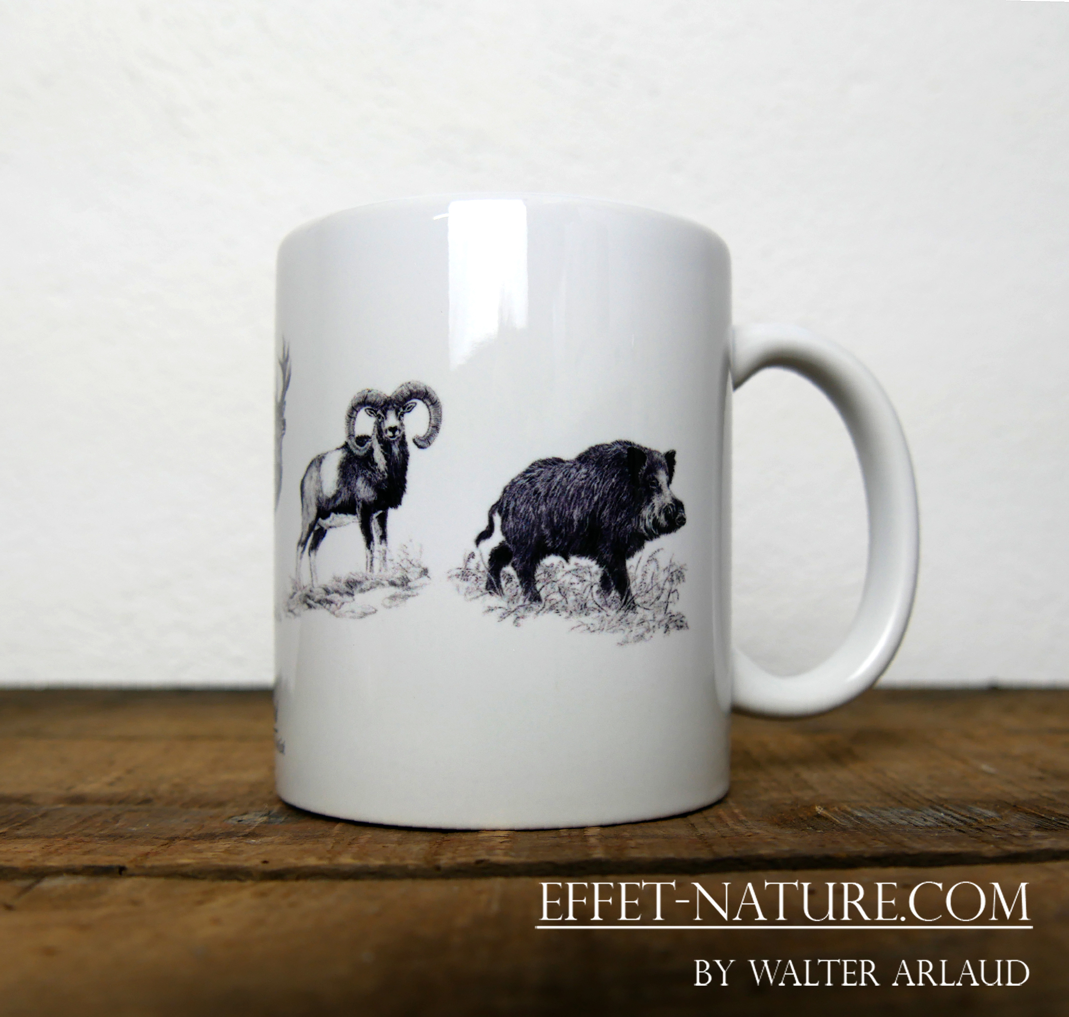 Mug / Tasse en céramique avec illustrations animalières de l'artiste Walter Arlaud