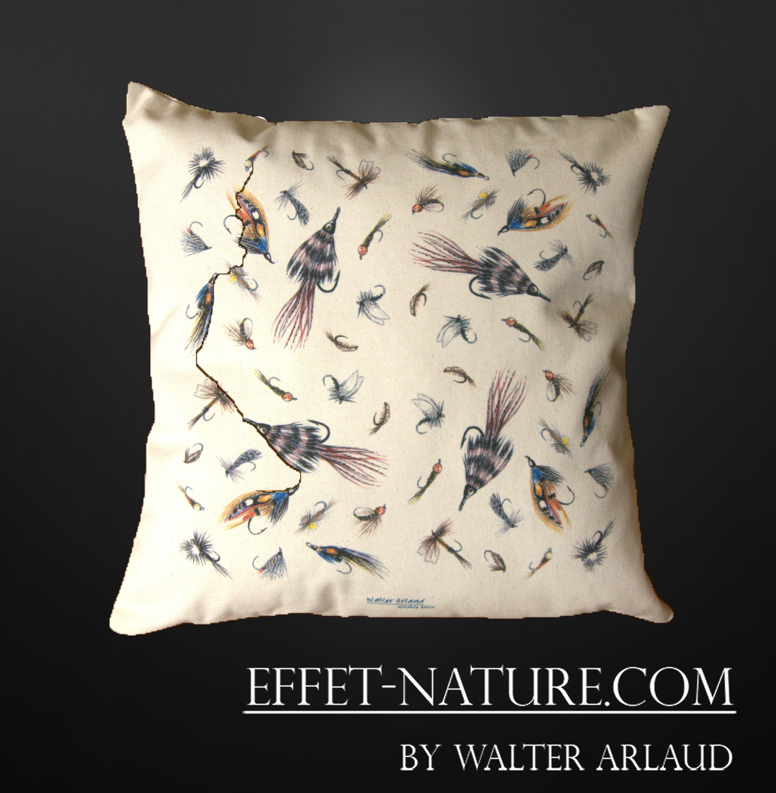 Coussin décoratif "Mouches de pêche" de Walter Arlaud