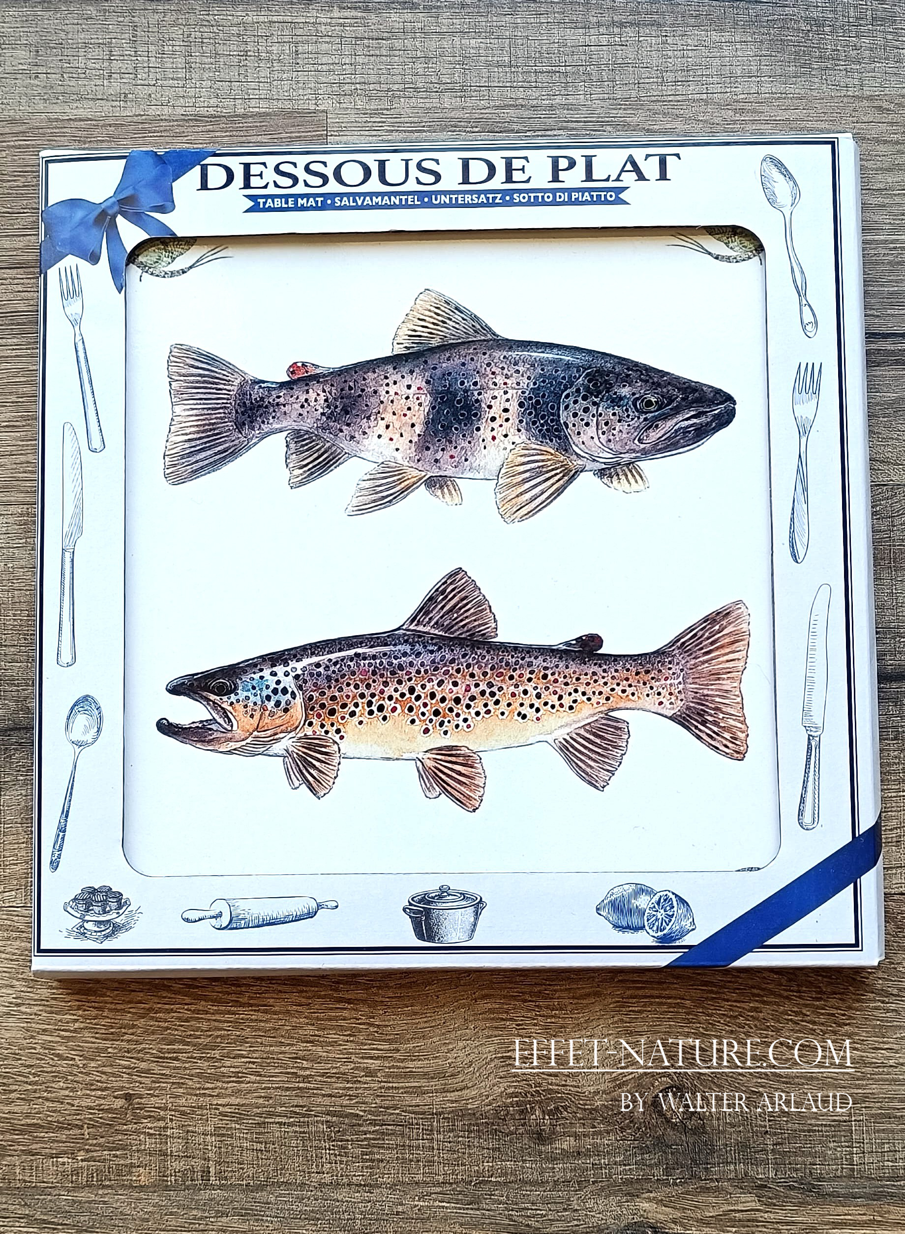 Dessous de plats "Truites fario" illustré par l'artiste Walter Arlaud