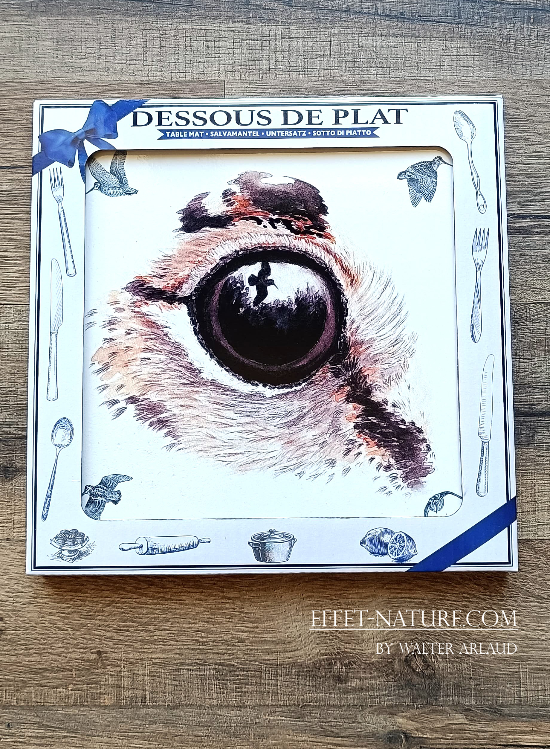 Dessous de plats "Bécasse" illustré par l'artiste Walter Arlaud
