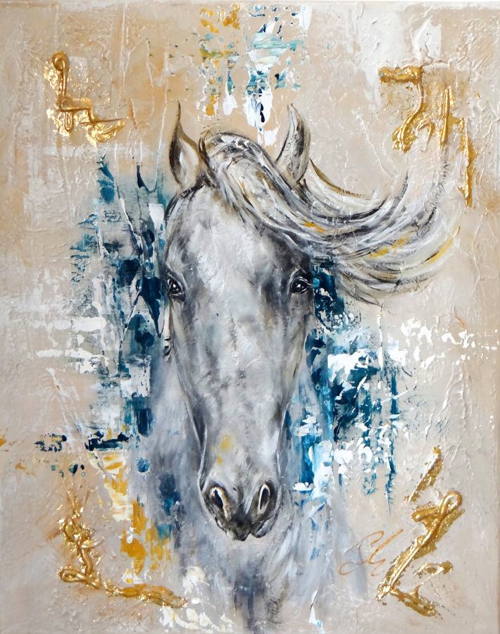 Tableau Cheval Bleu & Or