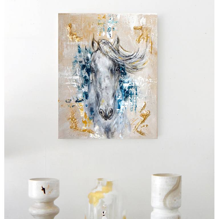 Tableau Cheval Bleu & Or