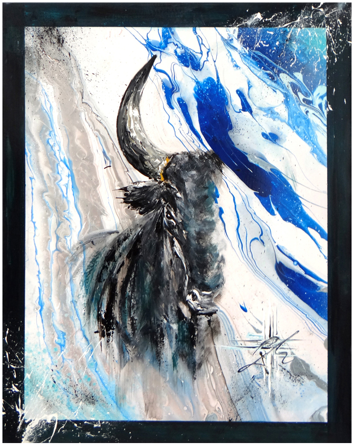 Peinture Tête de Taureau Bleu