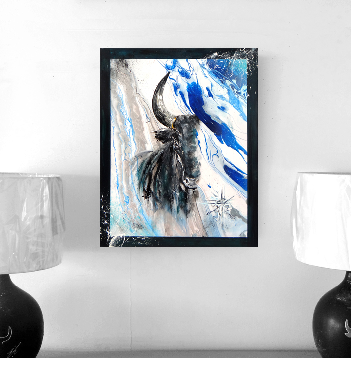 Peinture Tête de Taureau Bleu