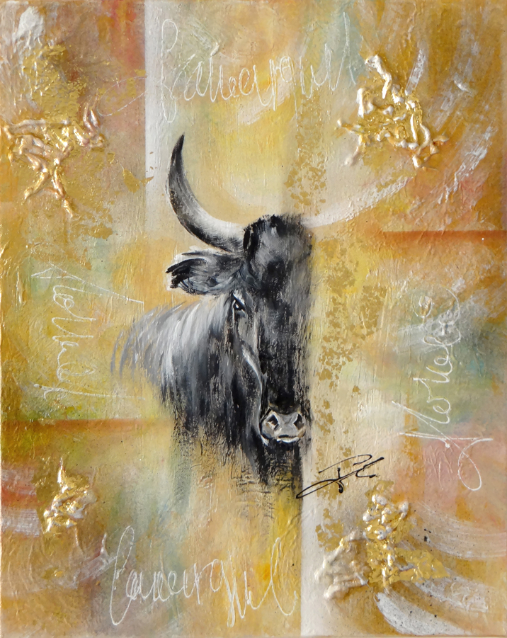 Tableau Tete Taureau Or