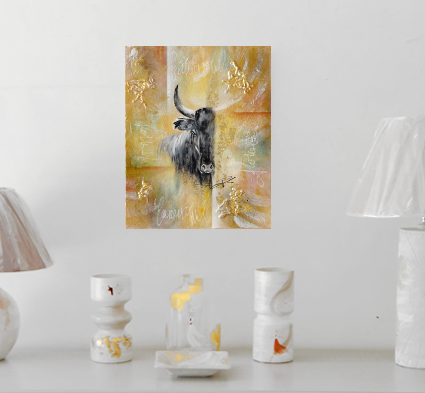 Tableau Tete Taureau Or