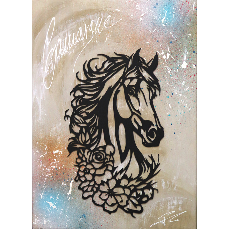 Cadre déco tete de Cheval en Bois & Métal