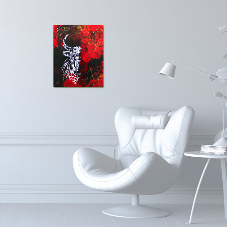 Tableau Taureau Blanche sur fond noir 