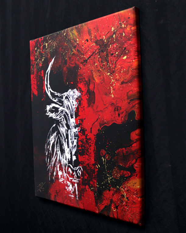Tableau Taureau Blanche sur fond noir 