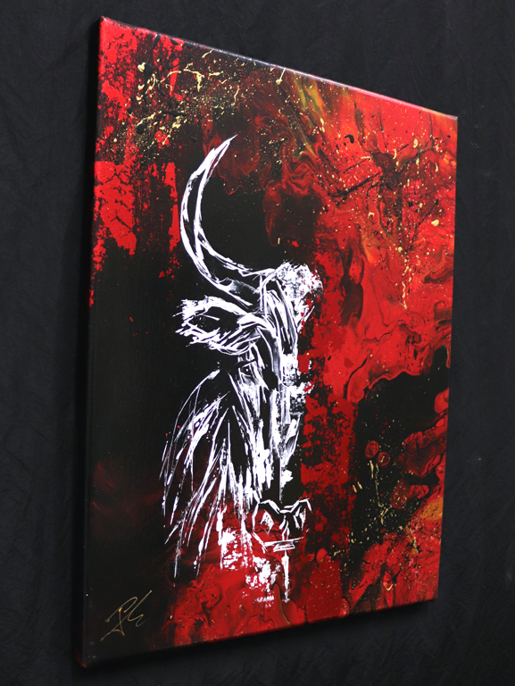 Tableau Taureau Blanche sur fond noir 