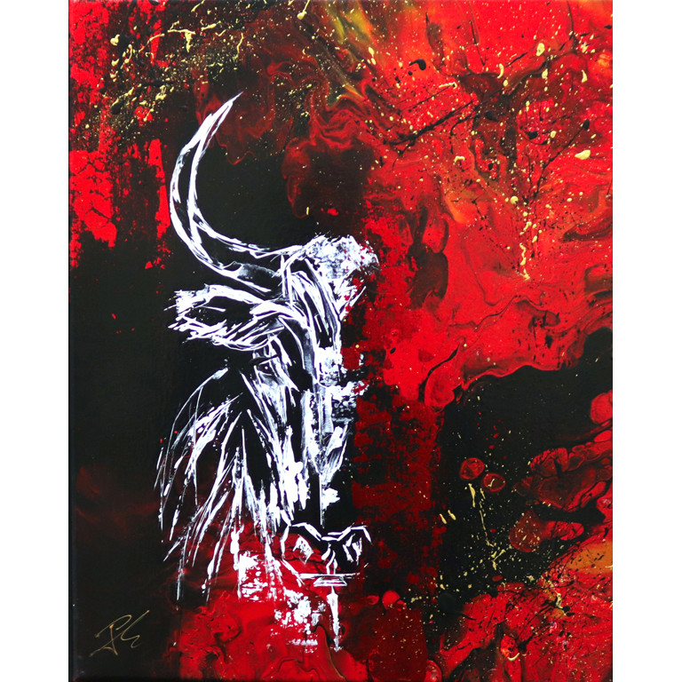 Tableau Taureau Blanche sur fond noir 