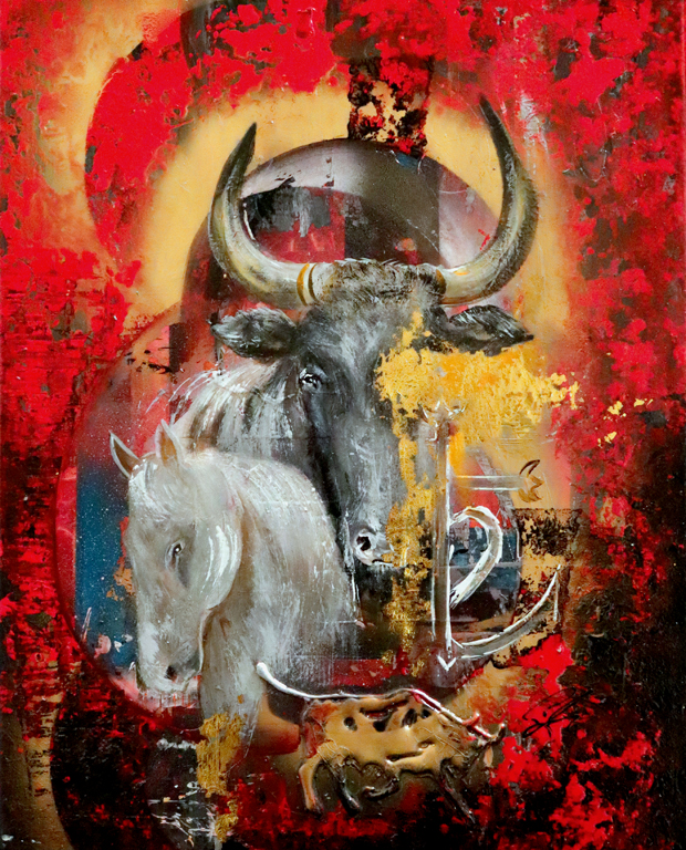 Tableau abstrait de vache