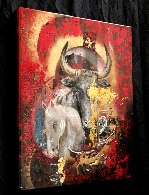 Tableau abstrait de vache