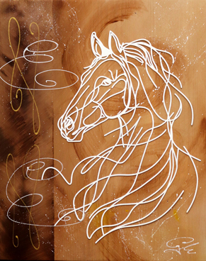 Déco Murale Bois Cheval Fil Blanc