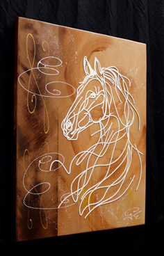 Déco Murale Bois Cheval Fil Blanc