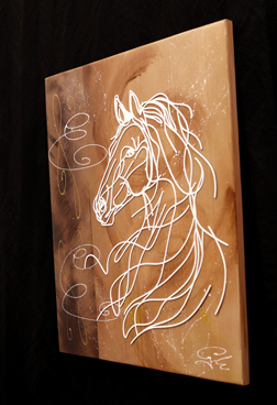 Déco Murale Bois Cheval Fil Blanc
