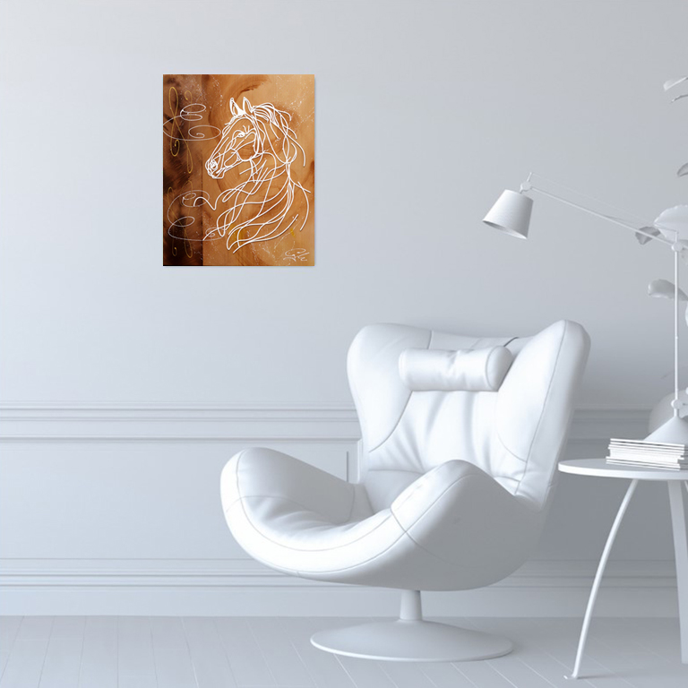 Déco Murale Bois Cheval Fil Blanc