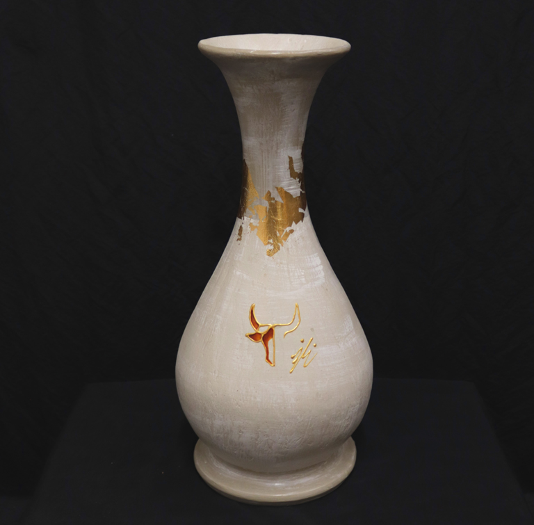 Vase Bouteille Taureau Beige & Or