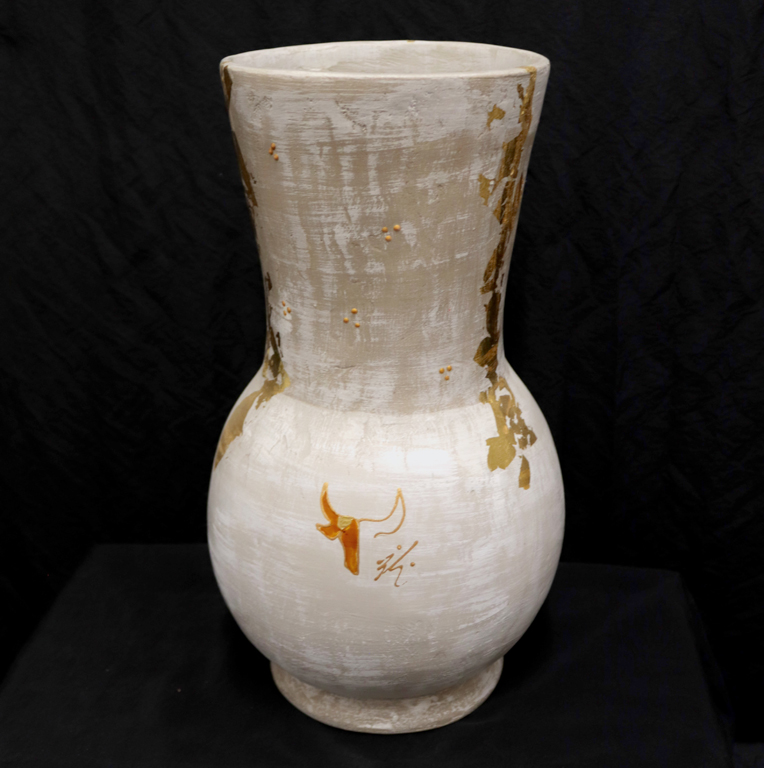 Vase Taureau Design Beige & Feuille d'Or