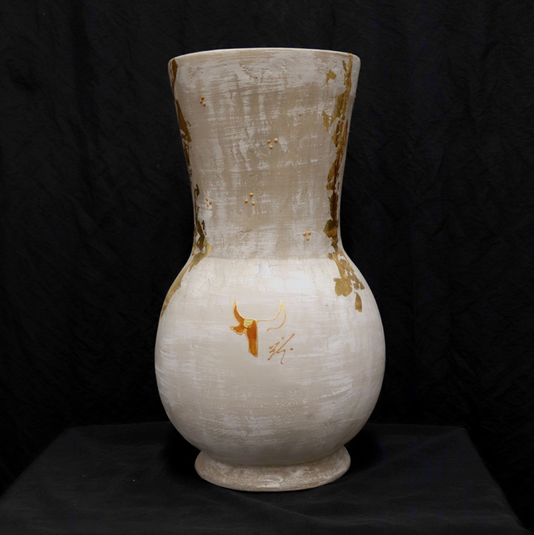 Vase Taureau Design Beige & Feuille d'Or