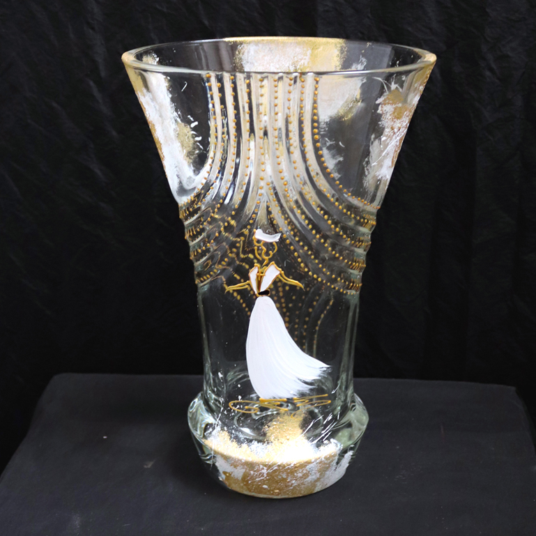 Vase en verre Arlesienne Blanc & Or
