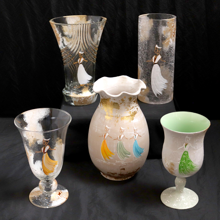 Vase en verre Arlesienne Blanc & Or