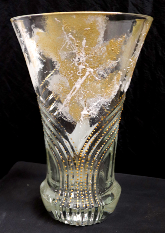Vase en verre Arlesienne Blanc & Or