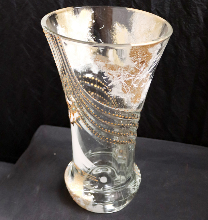 Vase en verre Arlesienne Blanc & Or