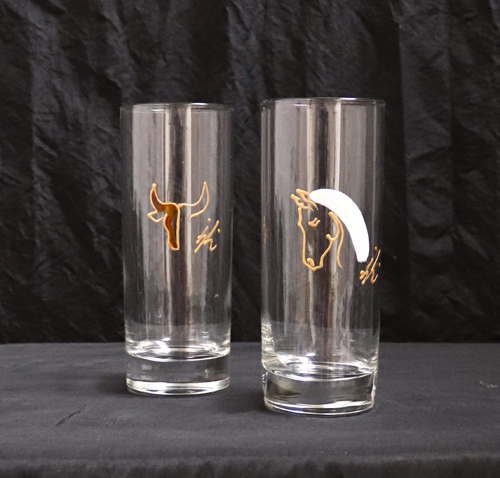 Set de 4 verres cheval et taureau dorés