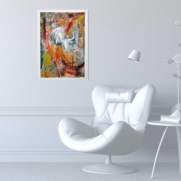 Peinture abstraite de cheval et taureau