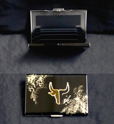 Porte-cartes Métal Noir Taureau Ambre & Or avec blocage RFID