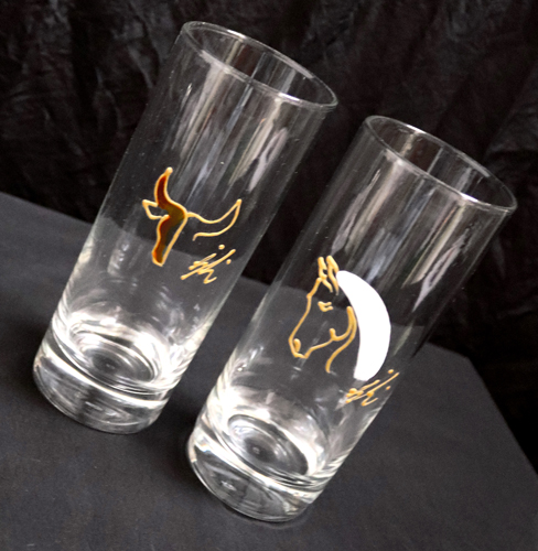 Set de 4 verres cheval et taureau dorés