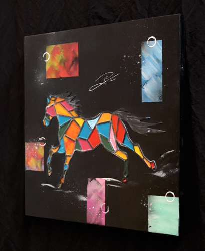 Tableau Bois cheval multicolore - Découpe Laser