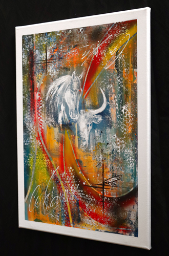 Peinture abstraite de cheval et taureau