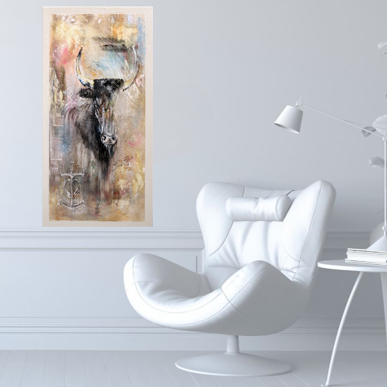Peinture d'un Taureau Couleurs Pastels
