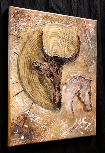 Tableau en matière Taureau & Cheval