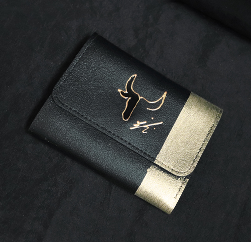 Portefeuille en cuir PU noir et doré Taureau