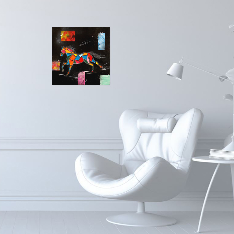 Tableau Bois cheval multicolore - Découpe Laser