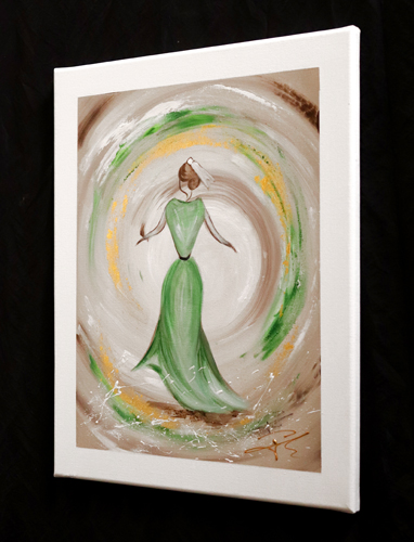 Peinture d'une Arlésienne en robe verte